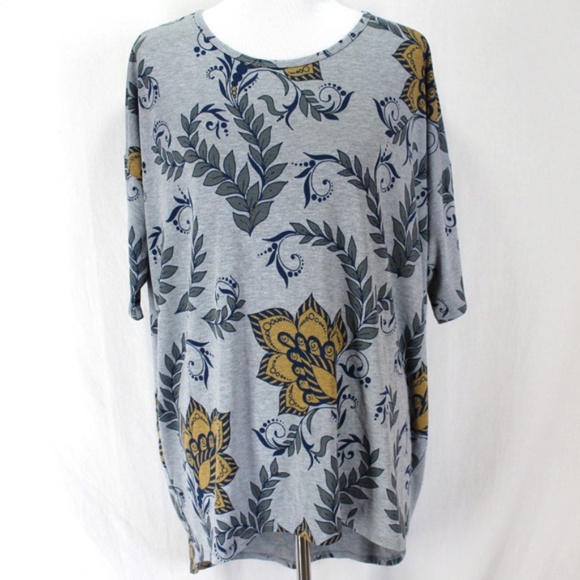 LuLaRoe Tops - LULAROE Irma Gray Floral Tunic Short Sleeve 2XL